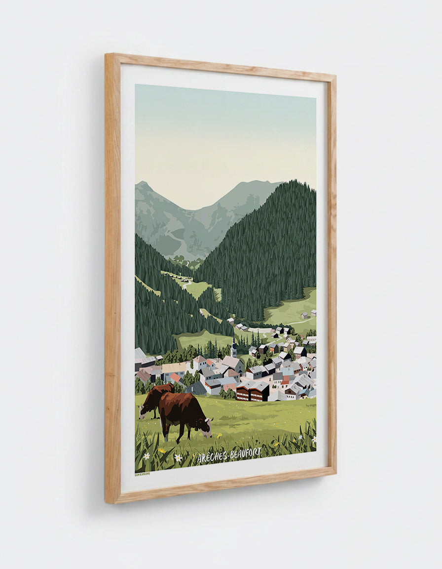 Affiche Arêches Beaufort avec cadre en chêne 50x70cm