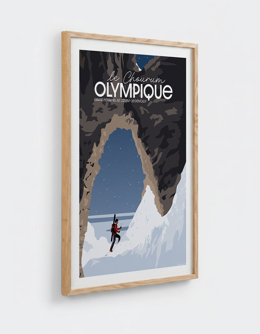 Affiche Chourum Olympique Dévoluy avec cadre en chêne 50x70cm