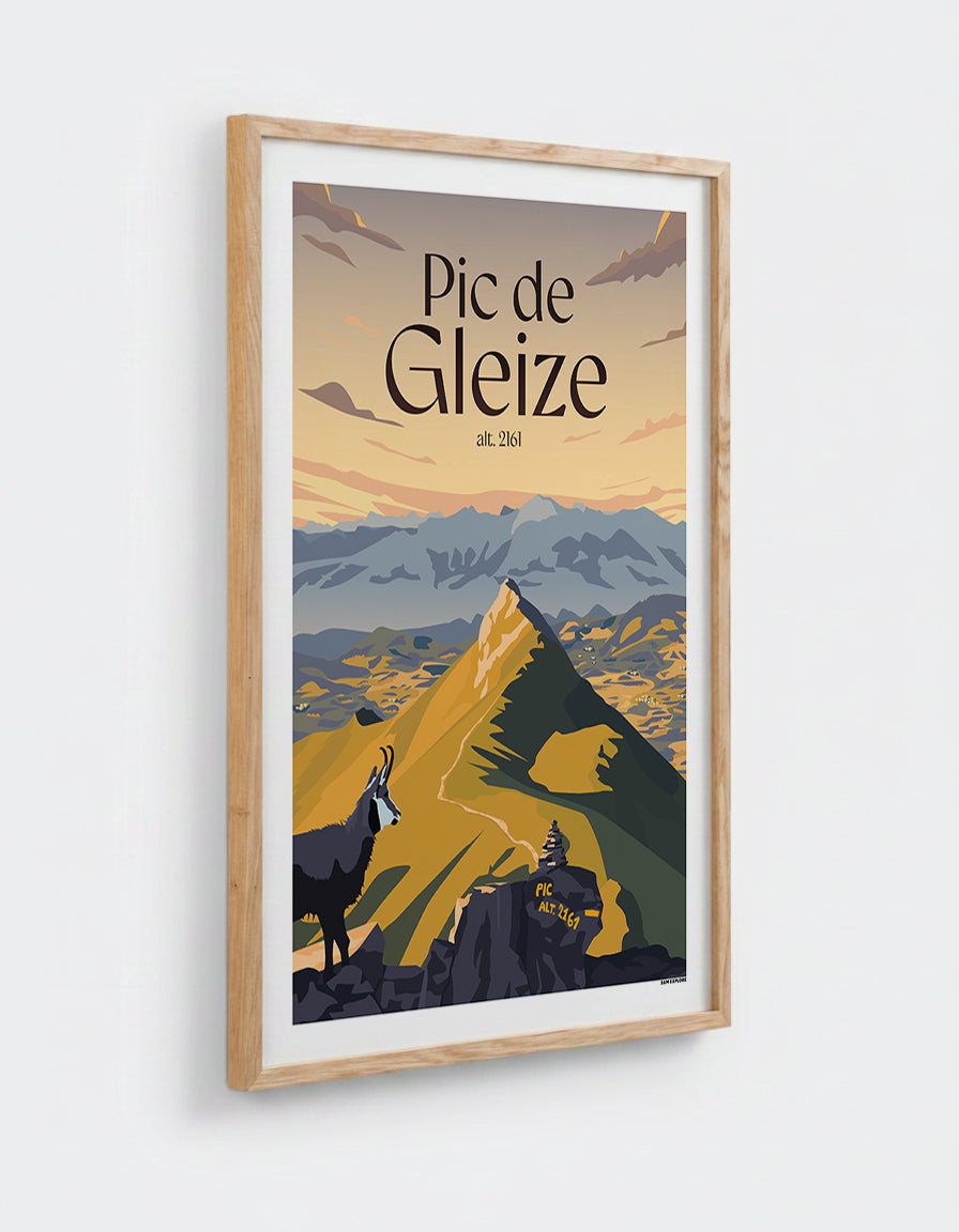 Affiche Pic de Gleize avec cadre en chêne 50x70cm