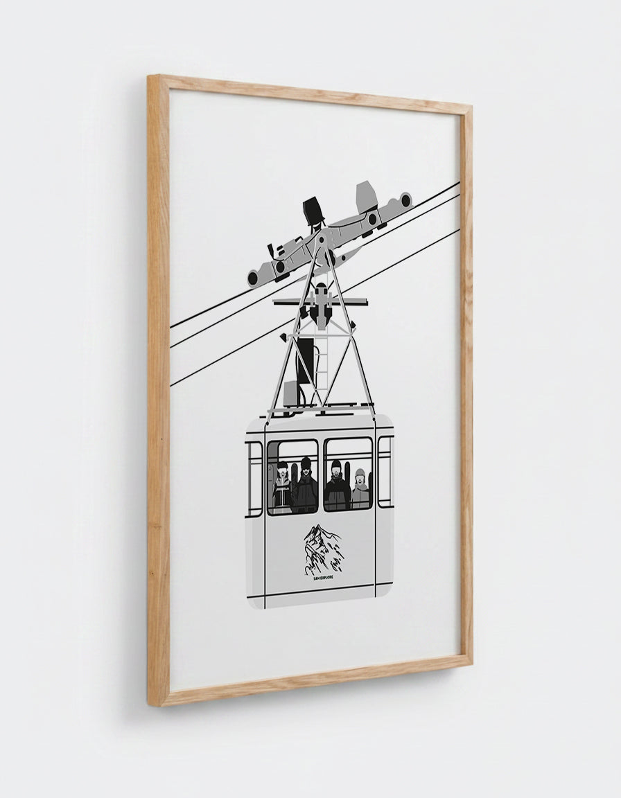 Cadre en chêne 50x70 avec affiche télécabine noir et blanc