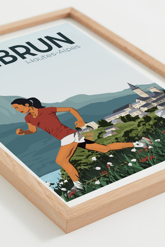 Affiche Embrun – course en montagne face au lac de Serre-Ponçon