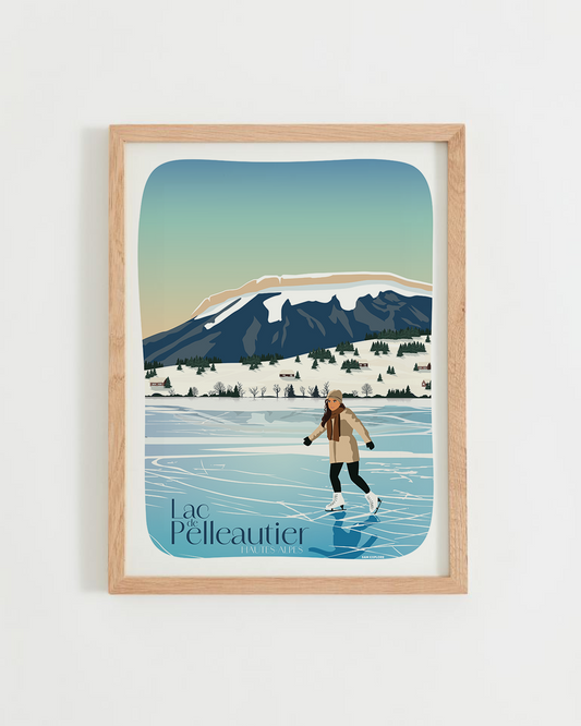 Affiche Lac de Pelleautier – lac alpin près de Gap, reflets des montagnes des Hautes-Alpes