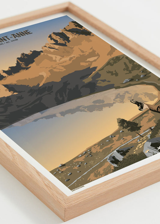 Affiche Lac Sainte-Anne – reflet du ciel et sommets du Queyras, cadre chêne 30x40