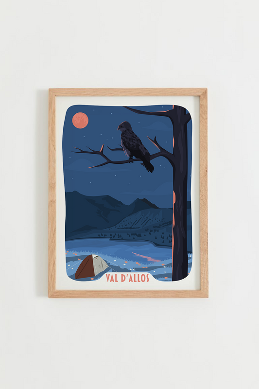 Affiche Val d’Allos – lac d’Allos de nuit sous un ciel étoilé, cadre bois
