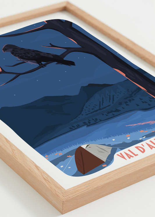 Affiche Val d’Allos – panorama du Mercantour au crépuscule, cadre chêne