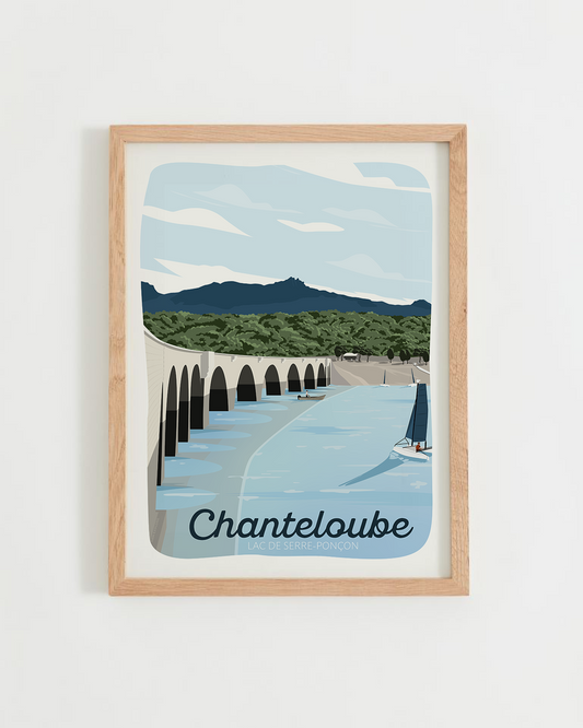 Affiche Baie de Chanteloube – viaduc et lac de Serre-Ponçon, cadre bois clair