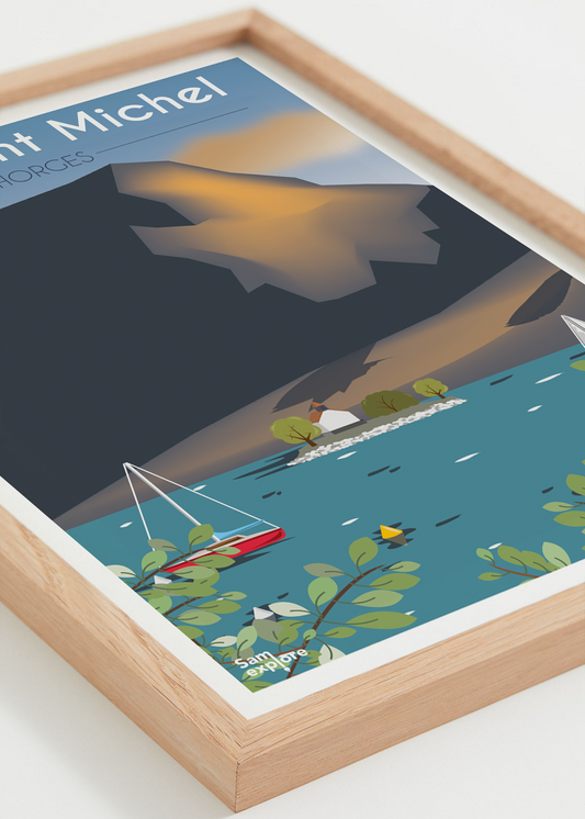 Affiche Baie Saint-Michel – lac de Serre-Ponçon et montagne, cadre naturel