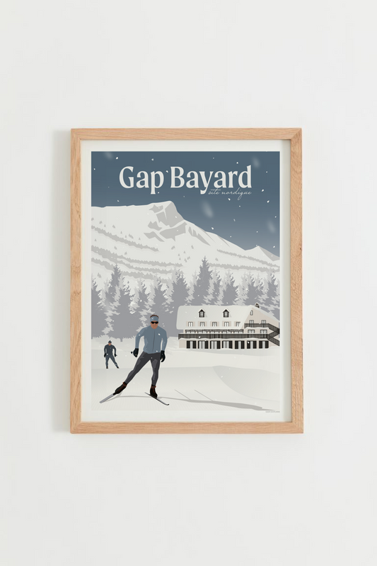 Affiche Gap Bayard – plateau nordique et Vieux Chaillol, cadre bois clair