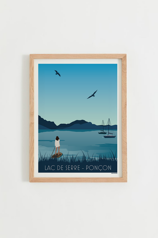 Affiche Lac de Serre-Ponçon – paddle sur le lac alpin, cadre bois clair