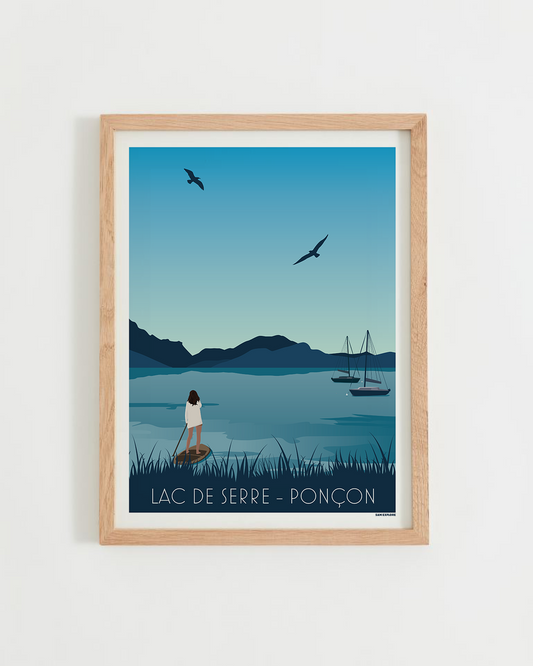 Affiche Lac de Serre-Ponçon – paddle sur le lac alpin, cadre bois clair