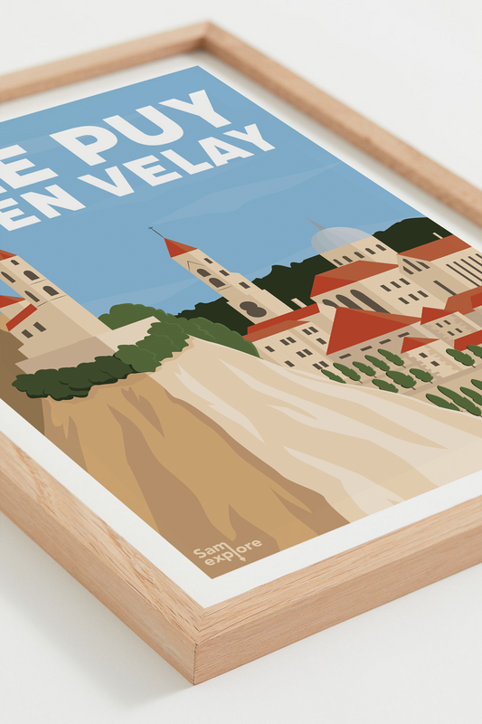 Affiche Le Puy-en-Velay – panorama coloré de la ville, cadre naturel