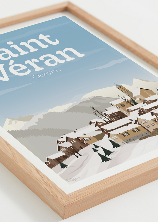 Affiche Saint-Véran – chalets sous la neige dans le Queyras, cadre naturel