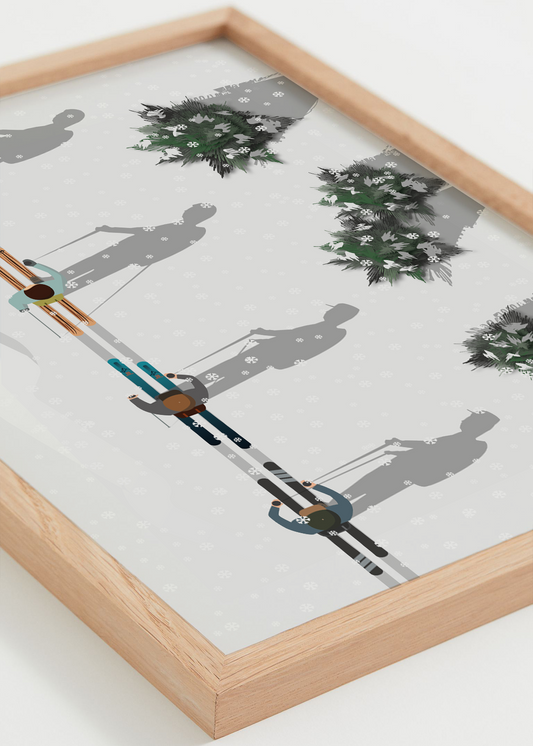 Affiche Ski de Randonnée – randonneurs sur neige en altitude, cadre naturel