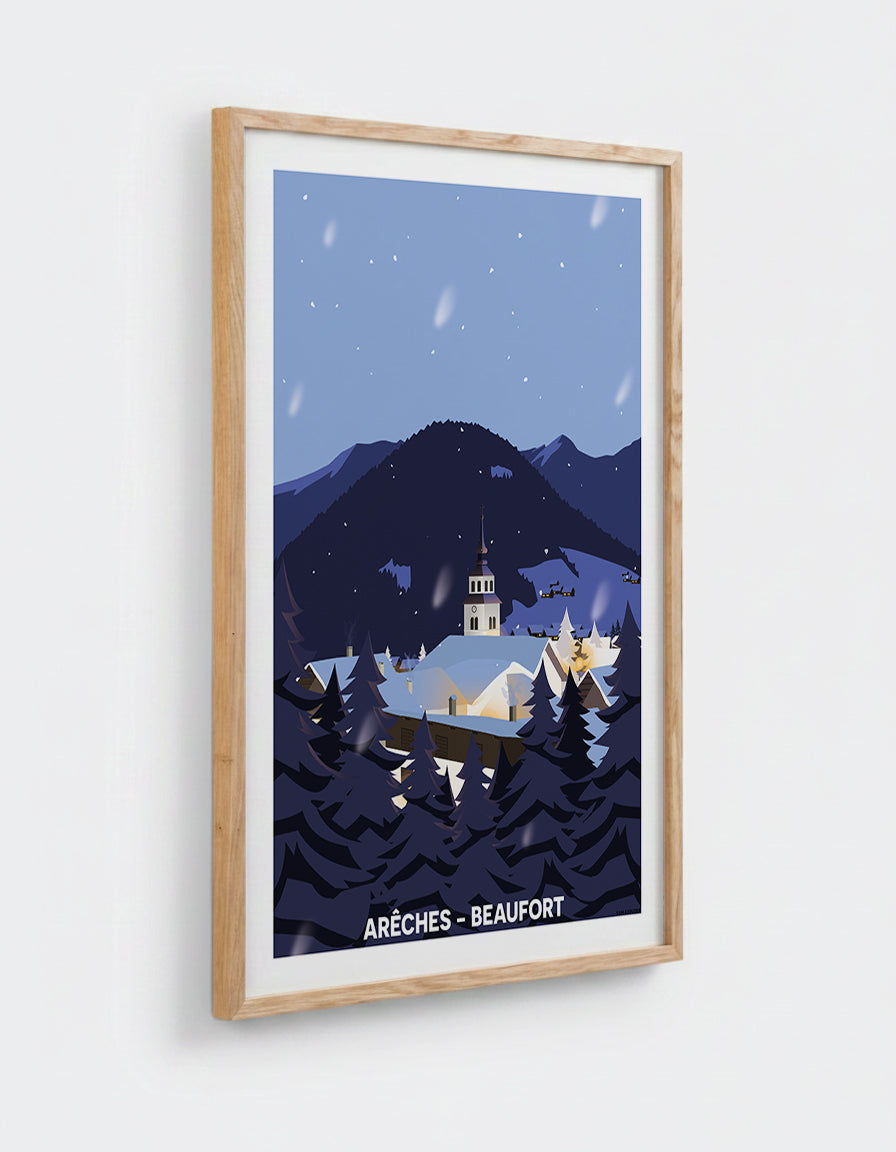 Affiche Arêches Nuit avec cadre en chêne 50x70cm