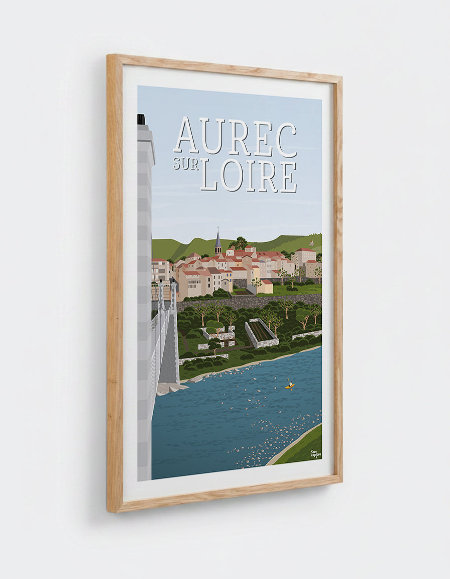 Affiche Aurec sur Loire avec cadre en chêne 50x70cm