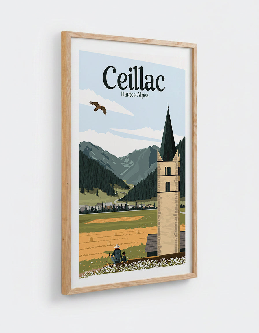 Affiche Ceillac avec cadre en chêne 50x70cm