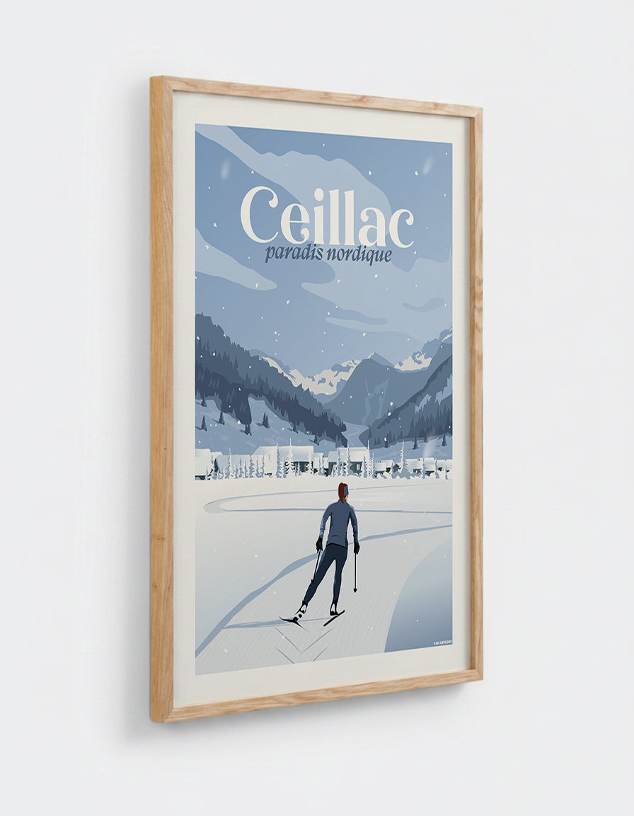 Affiche Ceillac avec cadre en chêne 50x70cm