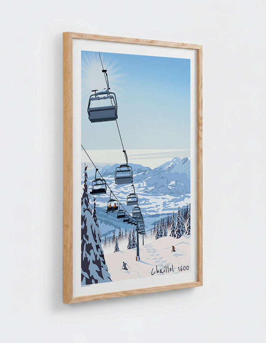 Affiche Chaillol 1600 avec cadre en chêne