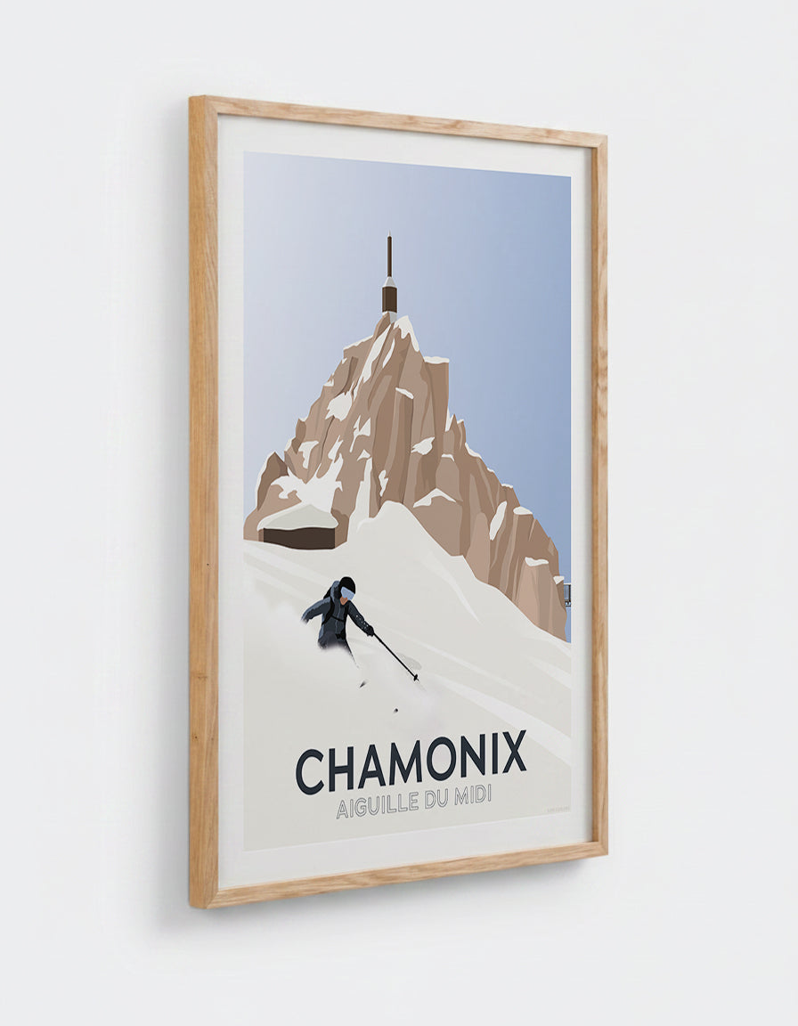 Affiche Chamonix avec cadre en chêne 50x70cm