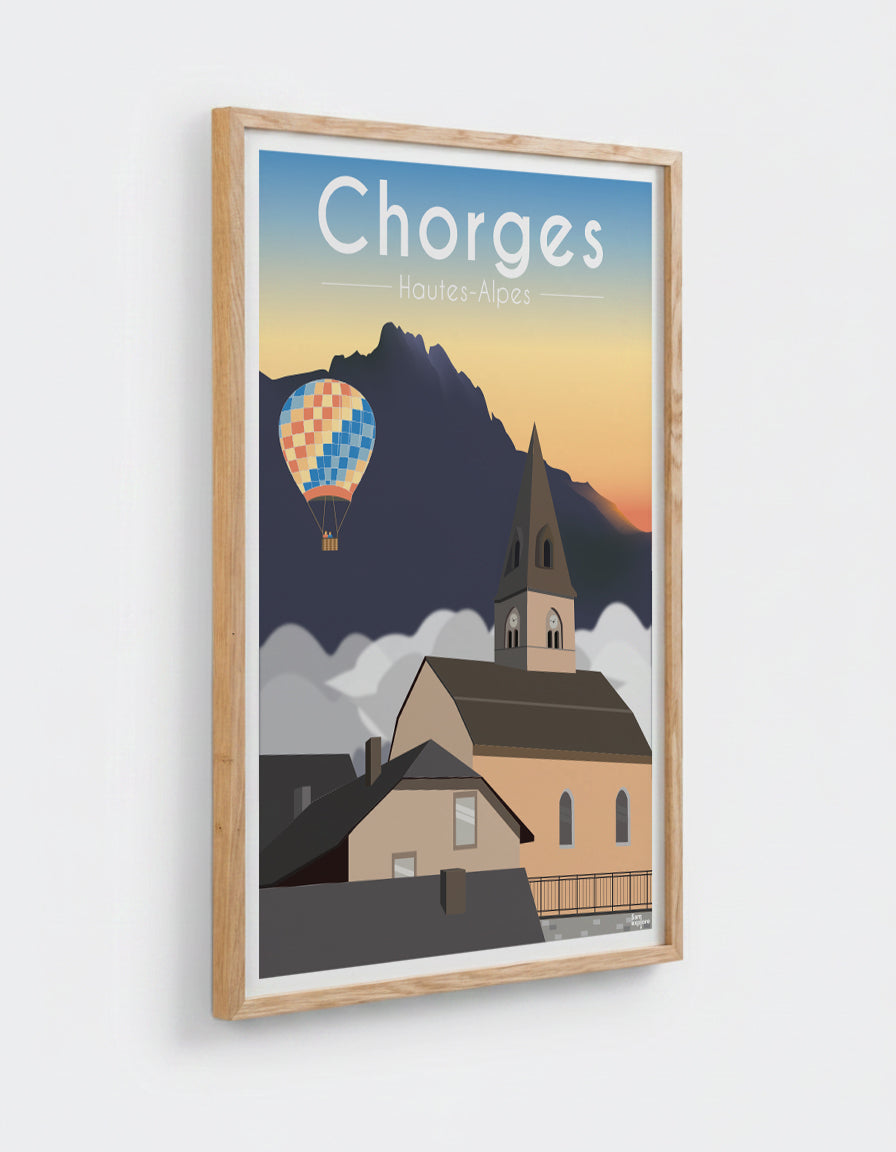Affiche Chorges avec cadre en chêne 50x70cm
