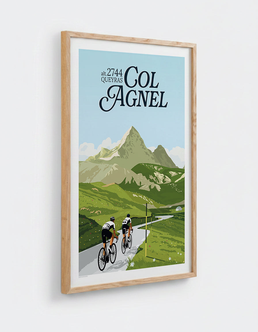 Affiche Col Agnel avec cadre en chêne 50x70cm