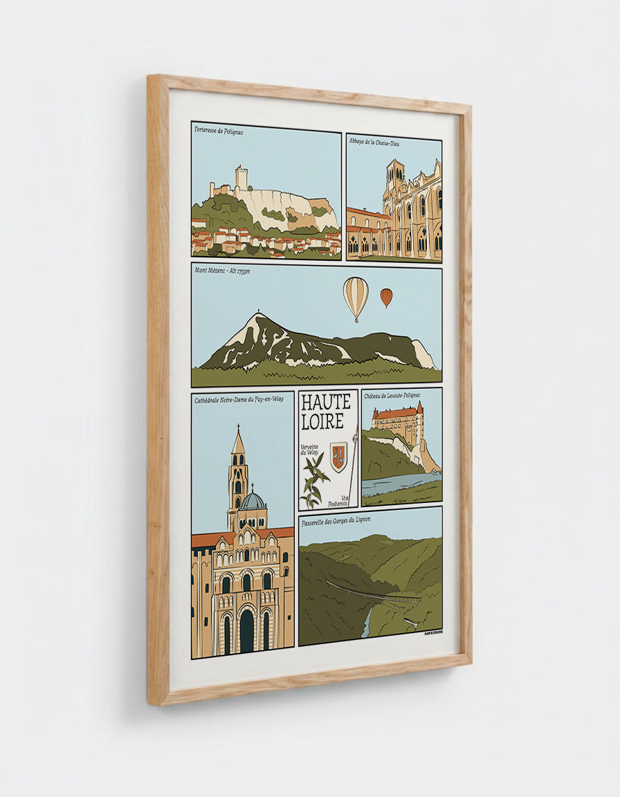 Cadre en chêne avec affiche Haute-Loire
