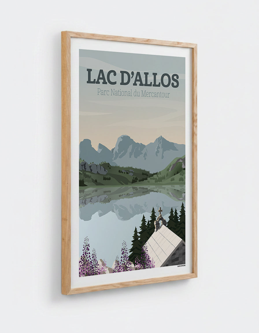 Affiche Lac d'Allos avec cadre en chêne 50x70cm