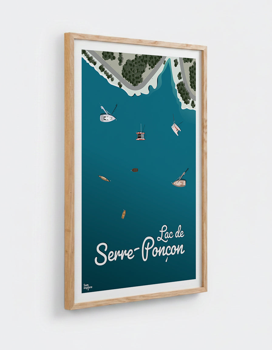 Affiche Lac de Serre-Ponçon avec cadre en chêne 50x70cm