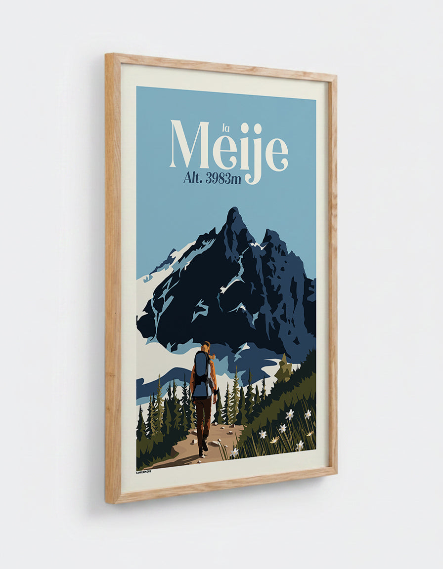 Affiche la Meije avec cadre en chêne 50x70cm