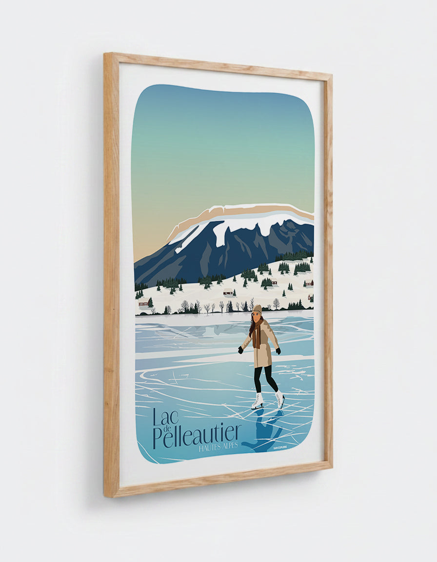 Affiche Lac de Pelleautier avec cadre en chêne 50x70cm