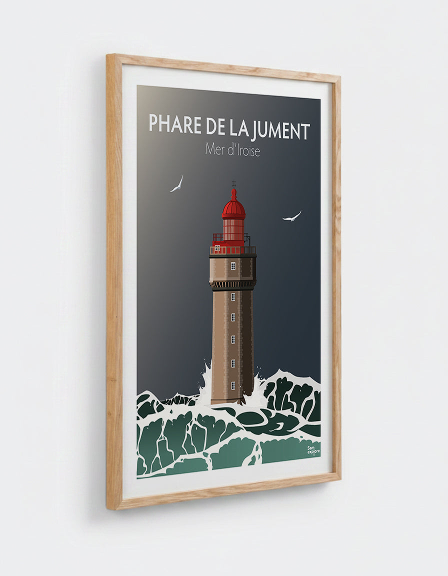 Affiche Phare de la Jument avec cadre en chêne 50x70cm