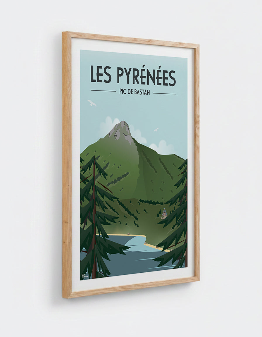 Affiche Pic de Bastan avec cadre en chêne 50x70cm
