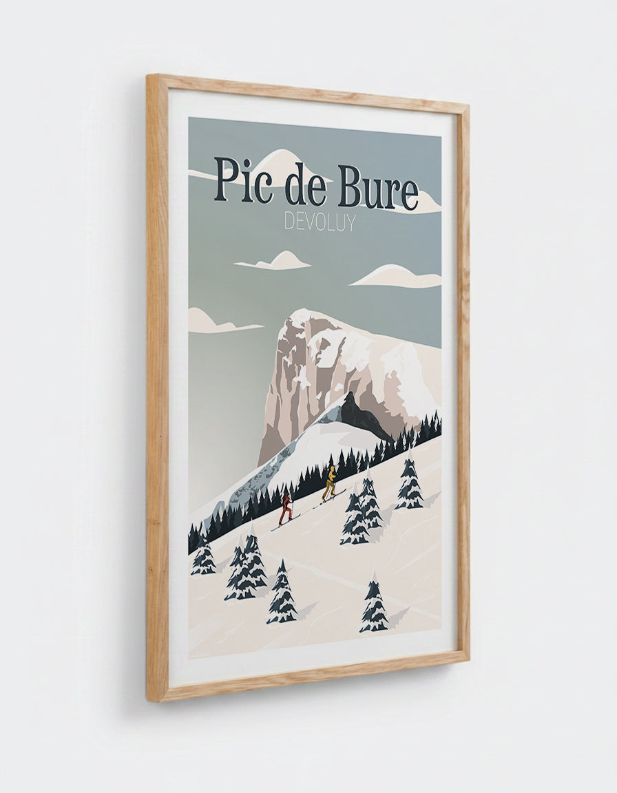 Affiche Pic de Bure avec cadre en chêne 50x70cm