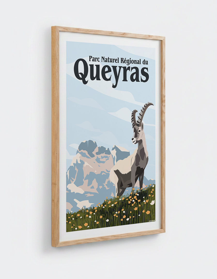 Affiche PNR Queyras avec cadre en chêne 50x70cm