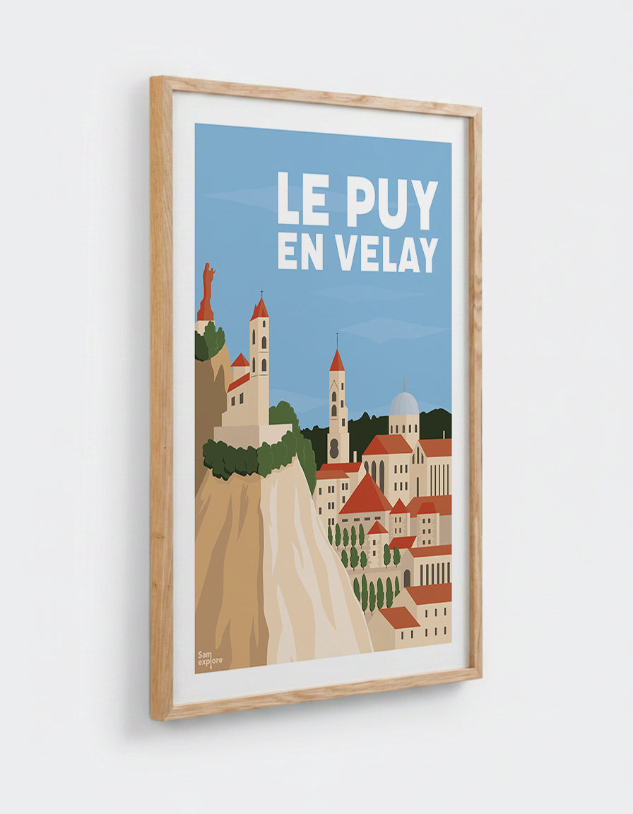 Affiche Puy en Velay avec cadre en chêne 50x70cm