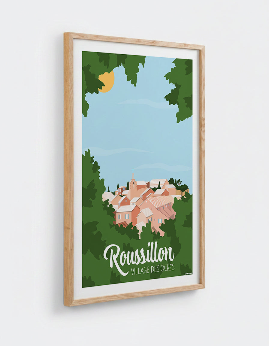 Affiche Roussillon avec cadre en chêne 50x70cm
