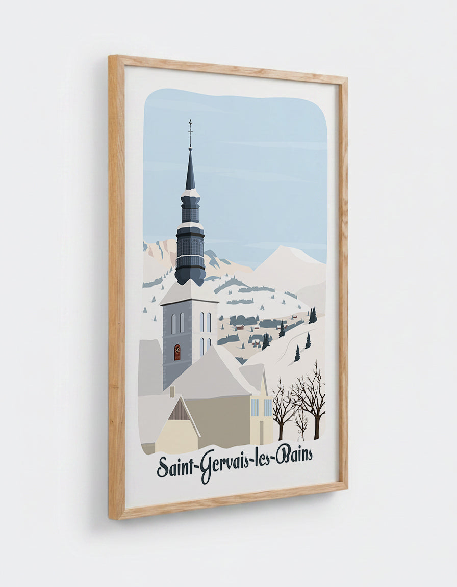 Affiche Saint Gervais les Bains avec cadre en chêne 50x70cm