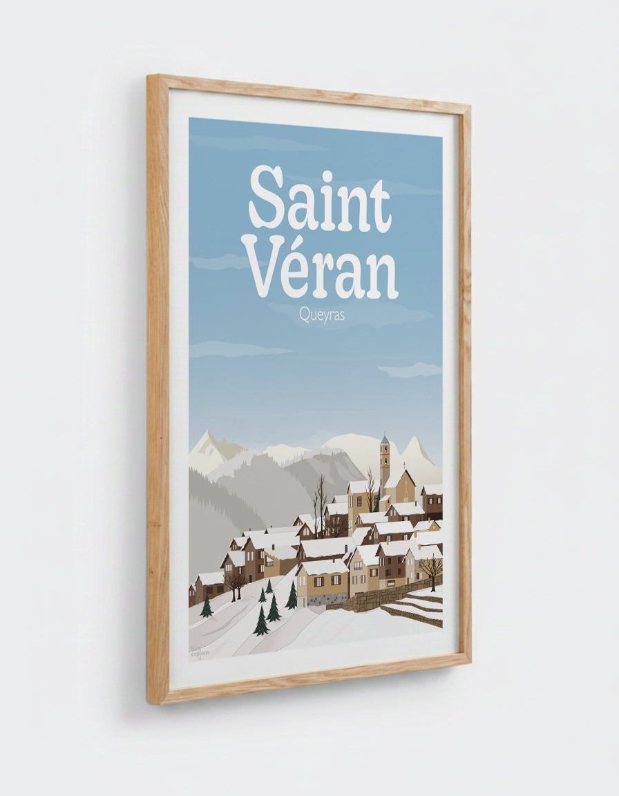 Affiche Saint Véran avec cadre en chêne 50x70cm