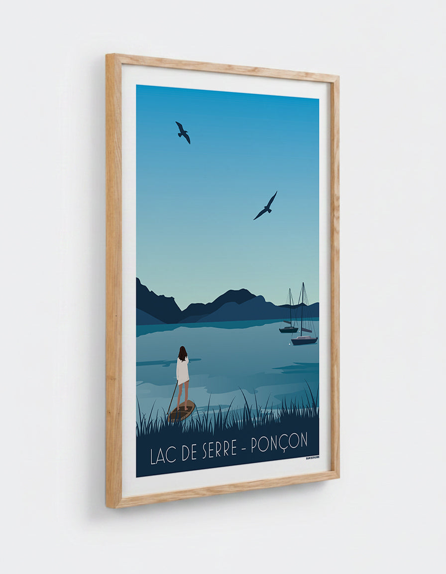 Affiche Serre-Ponçon Paddle avec cadre en chêne 50x70cm