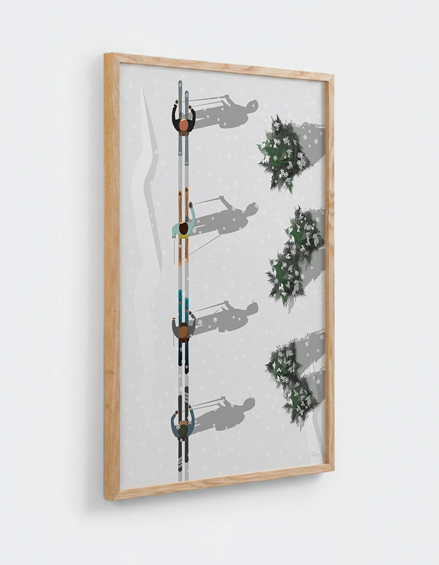 Affiche Ski de randonnée avec cadre en chêne 50x70cm