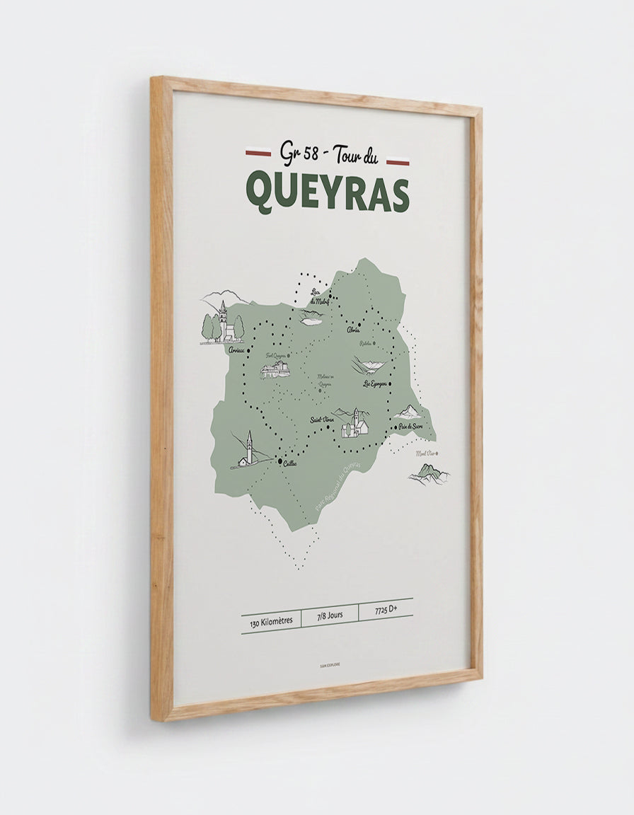 Affiche Tour du Queyras avec cadre en chêne 50x70cm