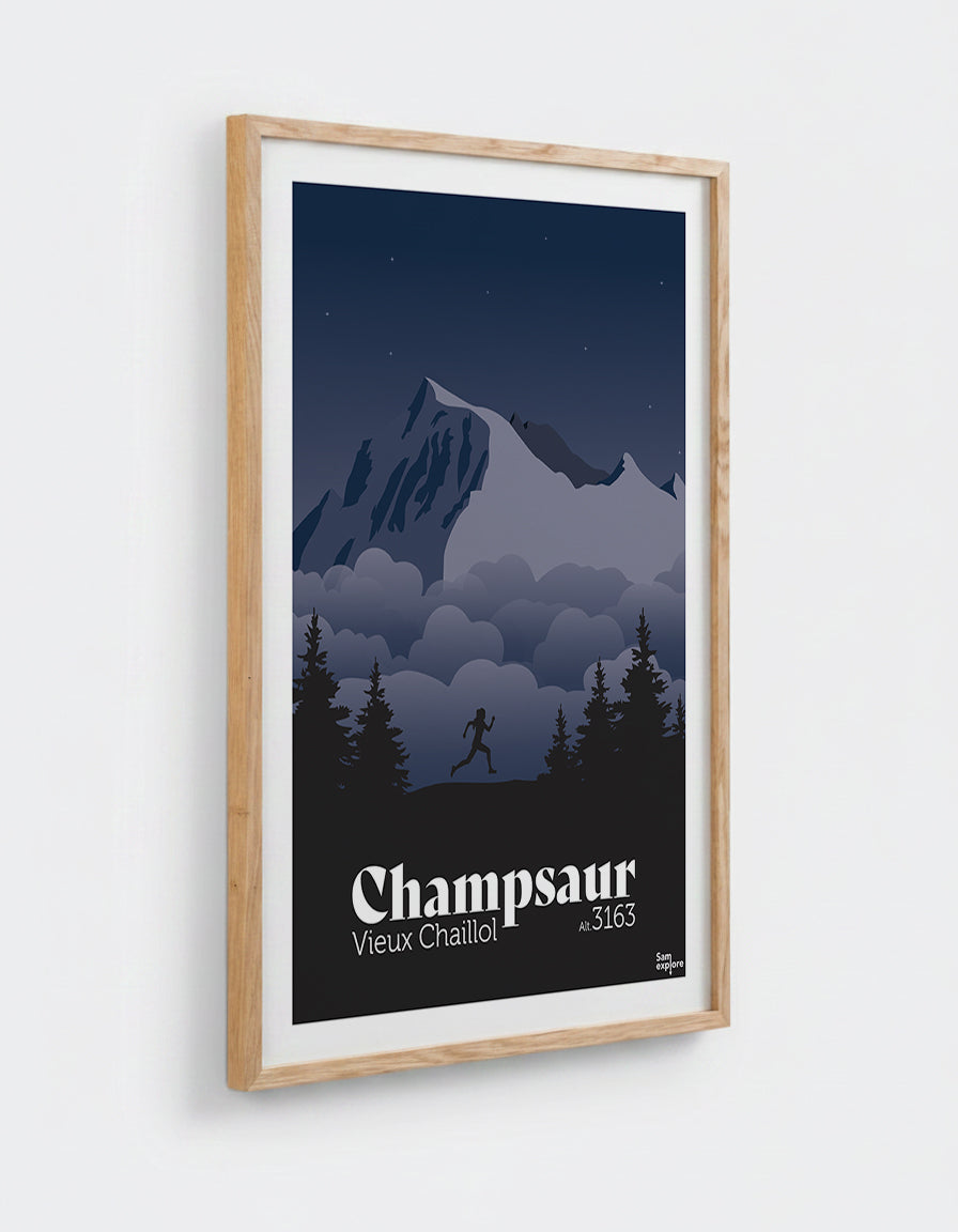 Affiche Vieux Chaillol avec cadre en chêne 50x70cm
