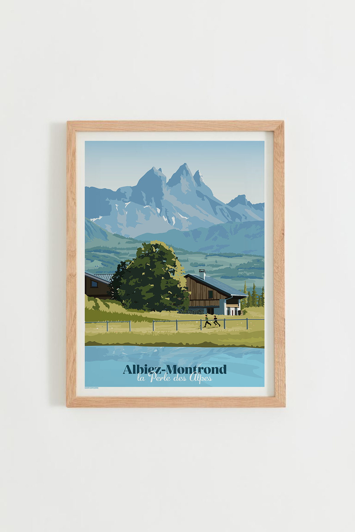 Affiche Albiez – panorama du village savoyard sous la neige avec les Aiguilles d’Arves en arrière-plan