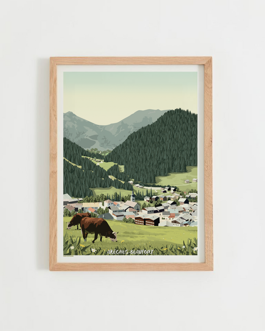 Affiche Arêches-Beaufort Été – village savoyard et alpages fleuris du Beaufortain