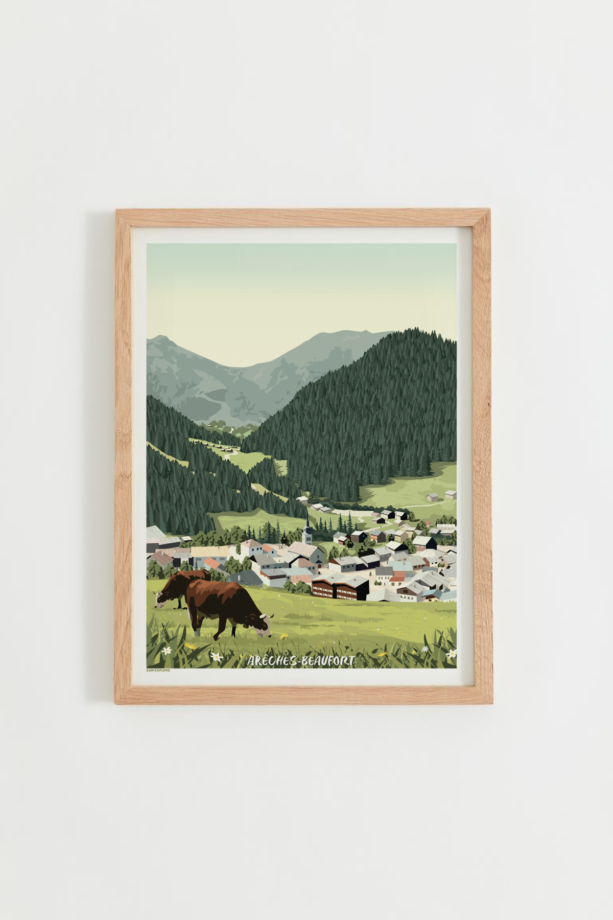 Affiche Arêches-Beaufort Été – village savoyard et alpages fleuris du Beaufortain