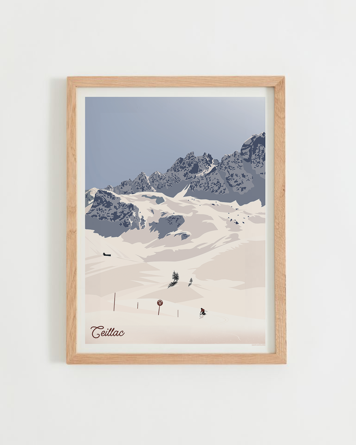 Affiche Ceillac Ski Alpin représentant un skieur sur la piste de Chaurionde dans le Queyras