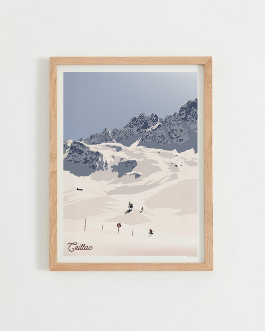 Affiche Ceillac Ski Alpin représentant un skieur sur la piste de Chaurionde dans le Queyras