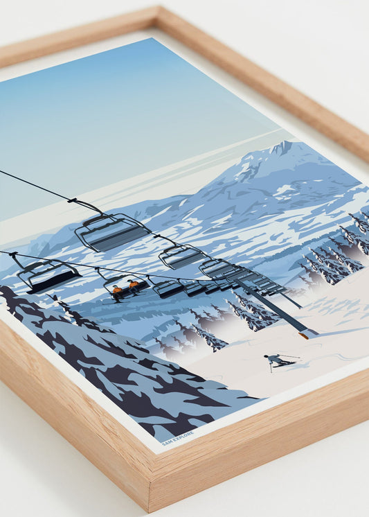 Détail graphique de l’affiche Chaillol 1600 avec vue sur Bayard et les montagnes du Gapençais