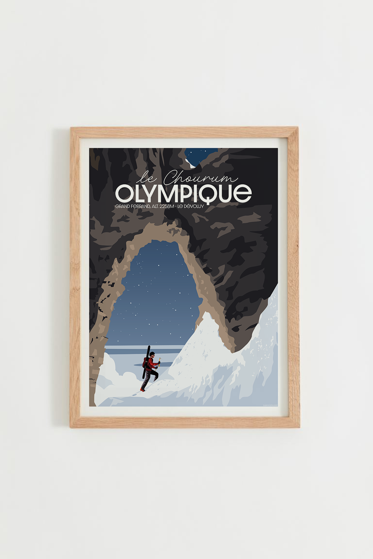 Affiche Chourum Olympique dans le Dévoluy avec un skieur-alpiniste au petit matin