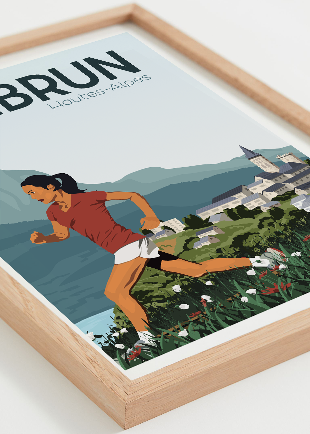 Affiche Embrun – course en montagne face au lac de Serre-Ponçon
